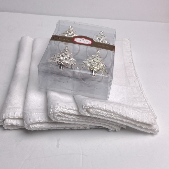 4 Vintage House 100% Cotton Napkins 4 Trim A Home Silver Tree Napkin Rings. Lot - Picture 6 of 9